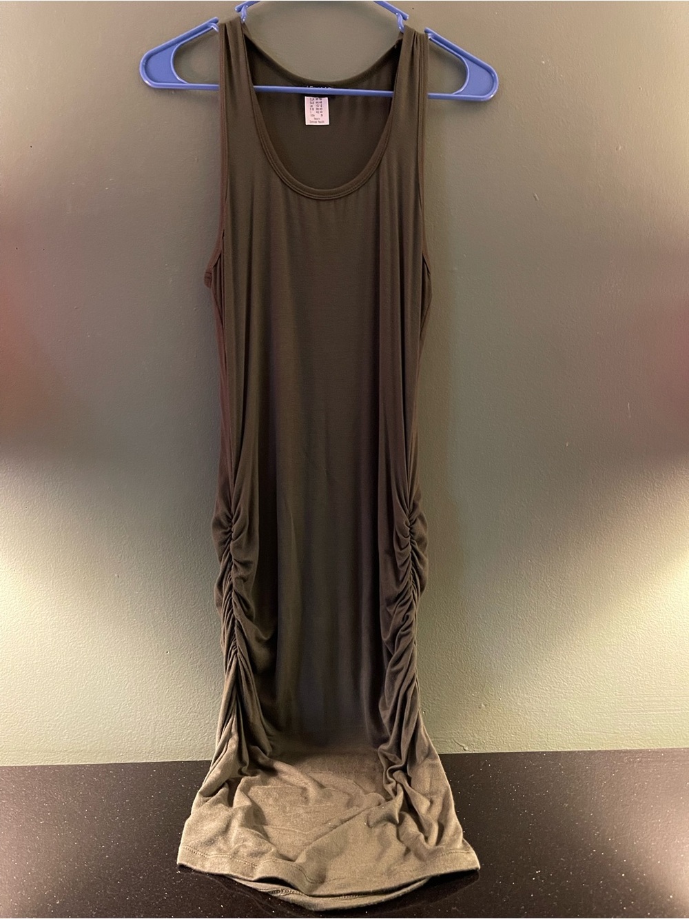 VENUS Ruched-Side Sleeveless Maxi Dress in Dark Olive